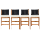 4 Pieces Arly Black Outdoor Bar Stool Solid Acacia Wood and Woven Wicker