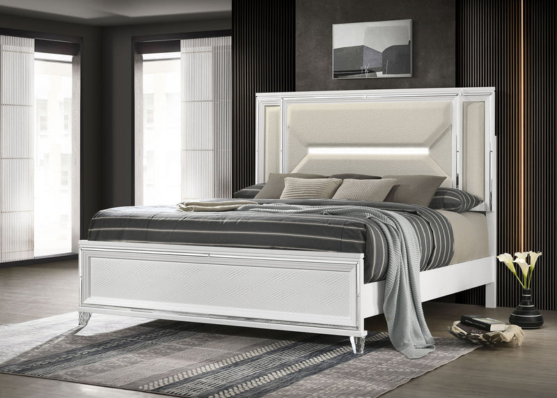Marmore 64-inch Eastern King Panel Bed LED Headboard White, photo 4 of 7