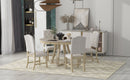 5-Piece Retro Functional Dining Set, Round Table with a 16"W Leaf and 4 Upholstered Chairs for Dining Room and Living Room (Natural)