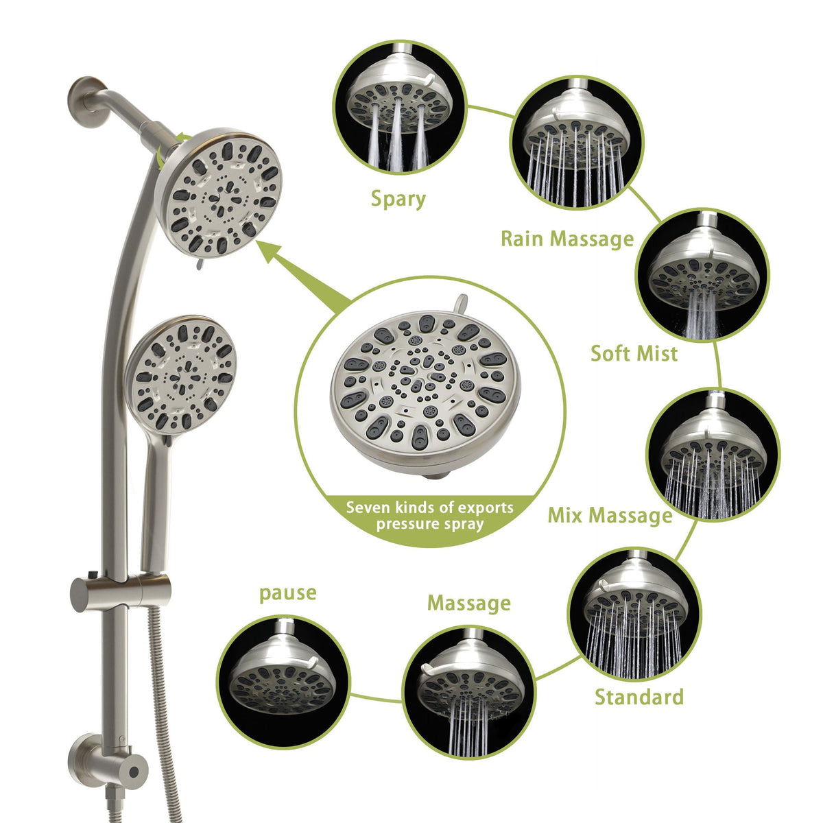 Multi Function Dual Shower Head Shower System With 4.7" Rain Showerhead, 7 Function Hand Shower, Adjustable Slide Bar, photo 10 of 25