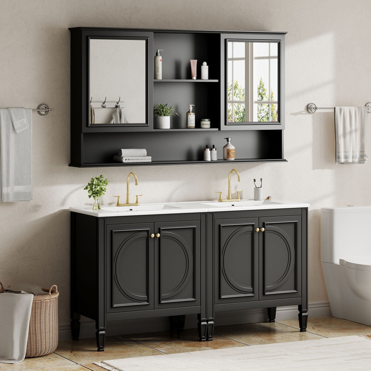 Double Sink Bathroom Vanity Set with Wall Mount Mirror Cabinet, photo 12 of 40