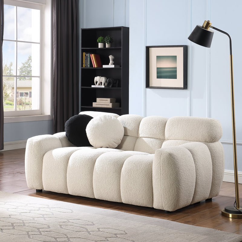 64.96 length, 35.83" deepth, human body structure for USA people, marshmallow sofa,boucle sofa, 2 seater, BEIGE BOUCLE
