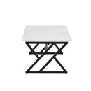 A modern minimalist style white marble patterned coffee table with black metal legs. Computer desk. Game table. Tea table. CT-XX