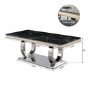 Luxury Modern Dining Table With 6 Chairs Marble Top Titanium Plated Base - Black by Unique Piece Furniture