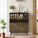 Freestanding Shoe Cabinet With 2 Flip Top Drawers For Entryway - Walnut by HouseOfZazla