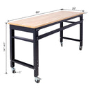 Wide Rolling Workbench For Garage, Adjustable Height, Workshop Tool Bench, Metal With Rubber Wood Top by HouseOfZazla