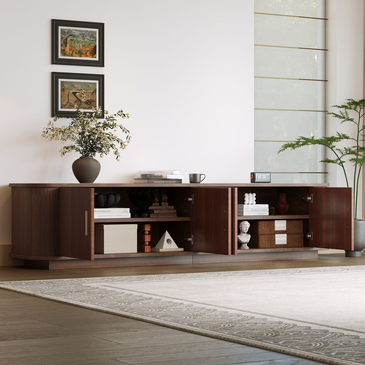 70" TV Stand With Ample Storage, Refined Curved Corners - Dark Brown, photo 2 of 7