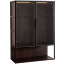 Modern Minimalist Tall Lighted Display Cabinet With Tempered Glass Door - Black / Dark Walnut by HouseOfZazla