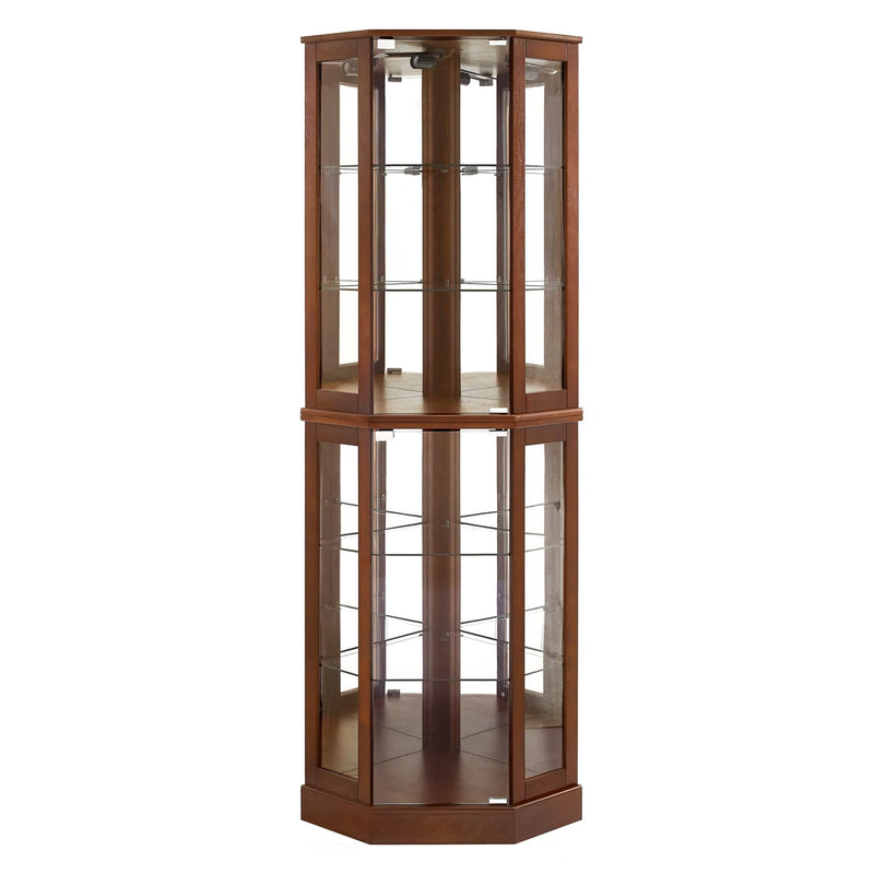 6 Shelf Corner Curio Display Cabinet with Lights, Mirrors and Adjustable Shelves, Walnut