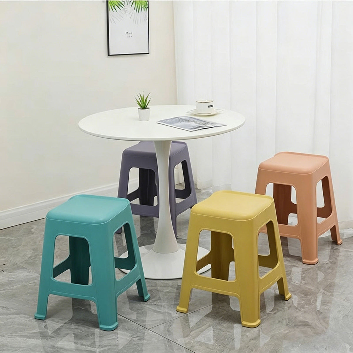 5 Pack Stackable Classroom Stools, 18.8" Height Colorful Nesting Plastic Stool, photo 5 of 7