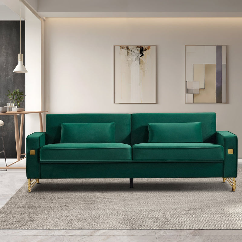 85.44" Modern Velvet Couch with Gold Legs,Upholstered Sofa for Living Room