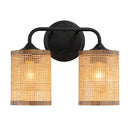 Quell - Double Light Vanity With Natural Shade Wall Lamp - Black / Rattan by HouseOfZazla