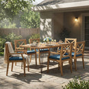 7-Piece Acacia Wood Outdoor Dining Set with Blue Cushions by HouseOfZazla