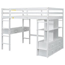 Full Size Loft Bed With Built In Desk, 2 Drawers, Storage Shelves - White by HouseOfZazla
