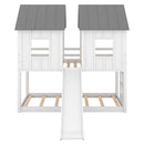 Twin Over Twin House Bunk Bed With Slide And Windows - White / Gray