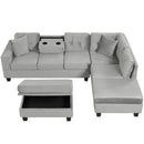 Modern Sectional Sofa With Storage Ottoman, L - Shape Couch With 2 Pillows And Cup Holders by HouseOfZazla