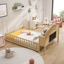 Full Size Montessori Floor Bed With Bookcases And boards, Solid Wood Platform Bed With Guard Rails And Storage Headboards - Natural by HouseOfZazla