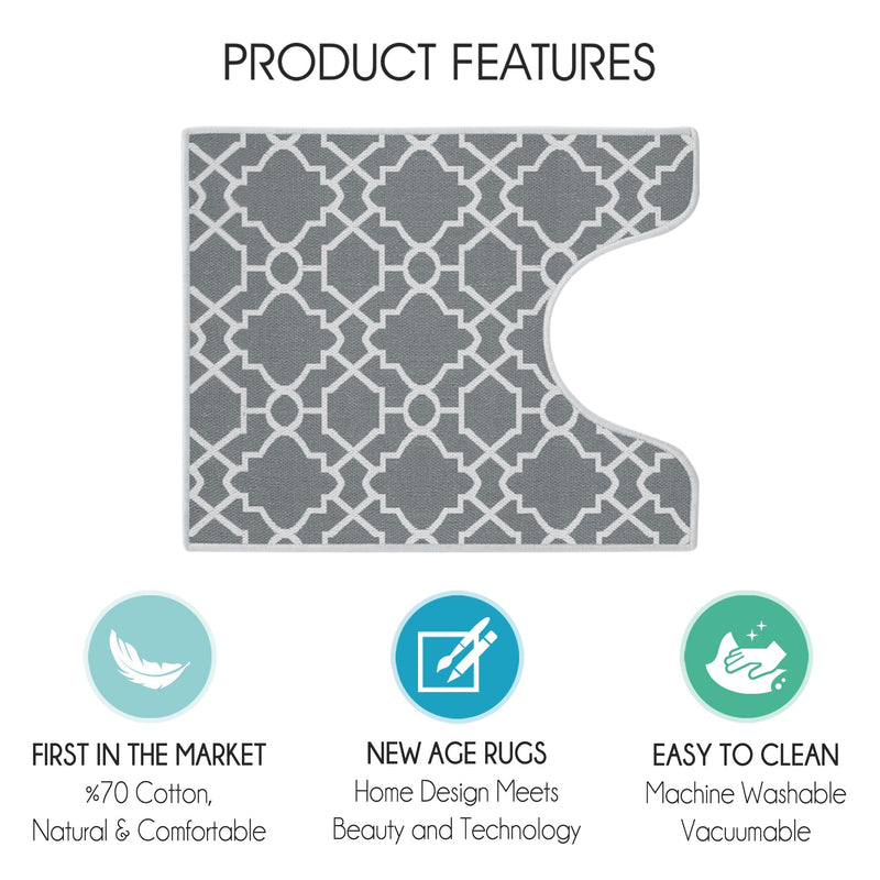 Geometric Graphic Design U Shape Bathroom Rug | 20”x24" | Gray