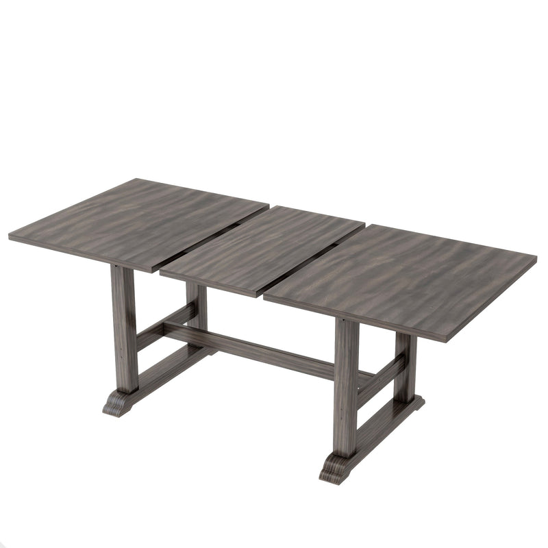 7-Piece Updated 76.9inch Extendable Trestle Dining Table Set with Removable Leaf, Kitchen Table Set with Upholstered Side Chair and Arm Chair, Set of 6, Grey