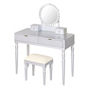Luxury Vanity Desk With Round Mirror Height Adjustable Dressing Table Set Engineered Wood - Silver by HouseOfZazla