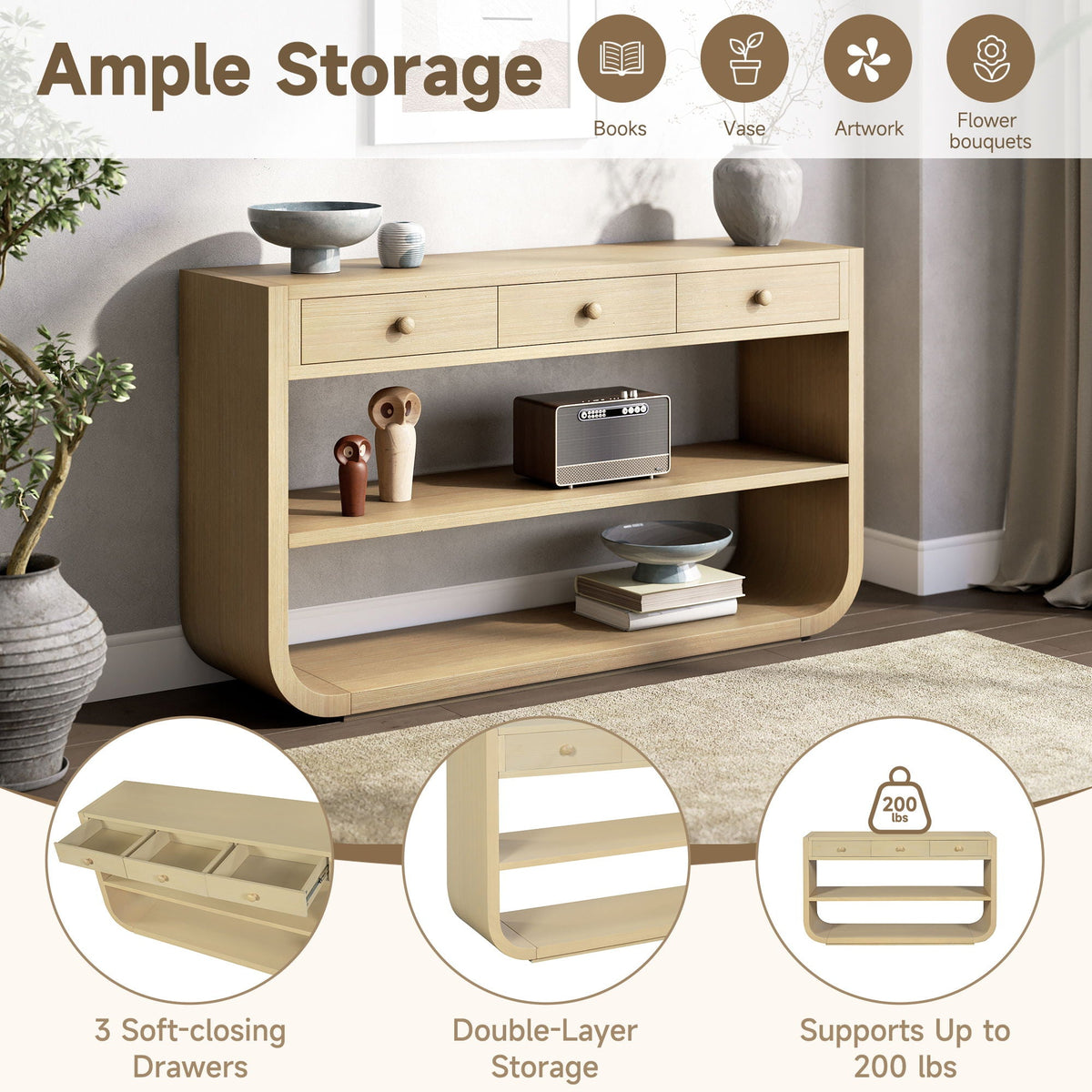 Console Table With 3 Soft Close Drawers & 2 Open Shelves, photo 9 of 40
