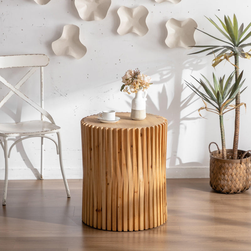 Retro Fashion Style Cylindrical MDF Coffee Table with Vertical Texture Relief Design, Suitable for Living Room, Office and Dining Room