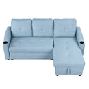 80.3" Pull Out Sofa Bed Modern Padded Upholstered Sofa Bed, Linen Fabric 3 Seater Couch with Storage Chaise and Cup Holder, Small Couch for Small Spaces