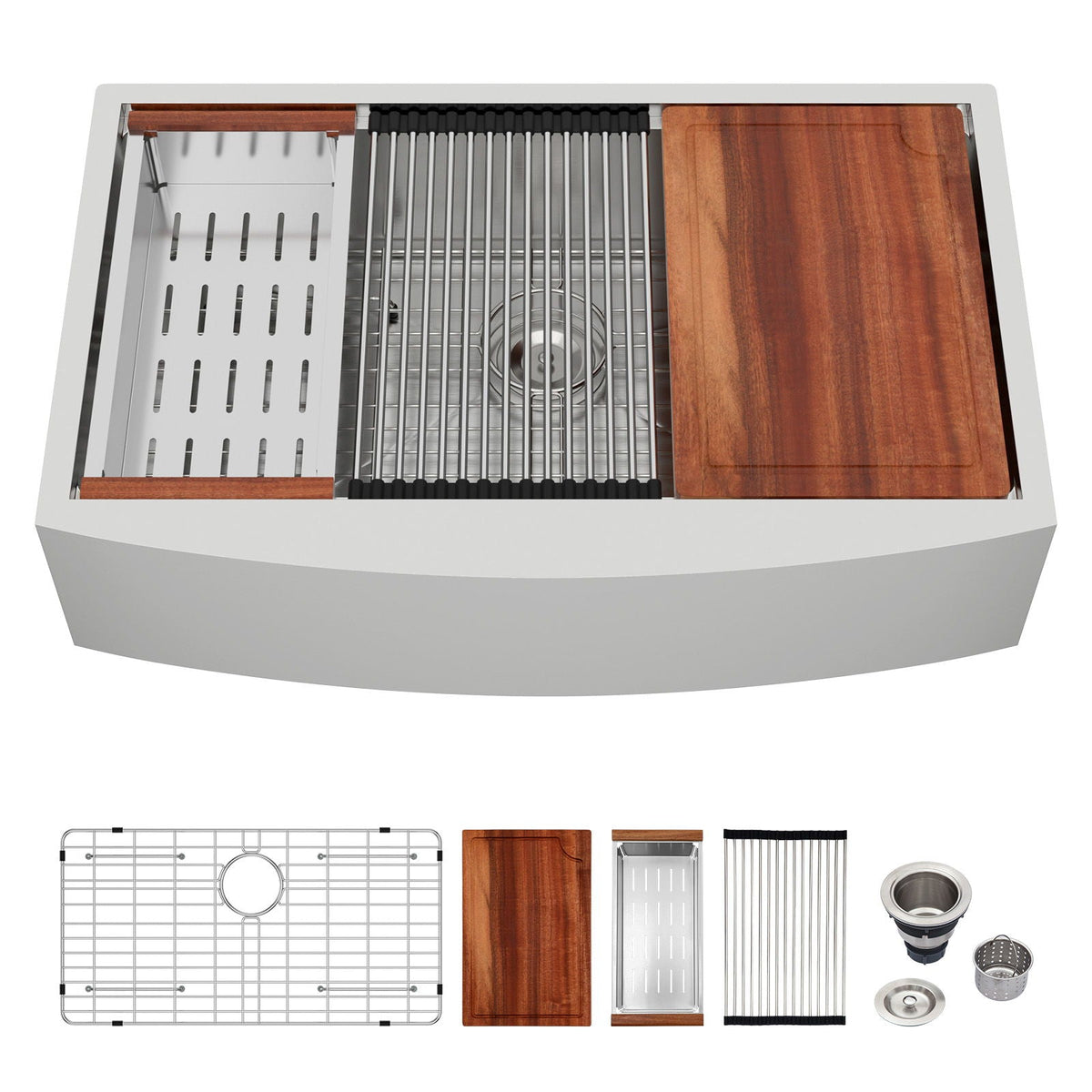 Classic Ceramic Farmhouse Sink Workstation Single Bowl With Durable Finish, photo 2 of 40