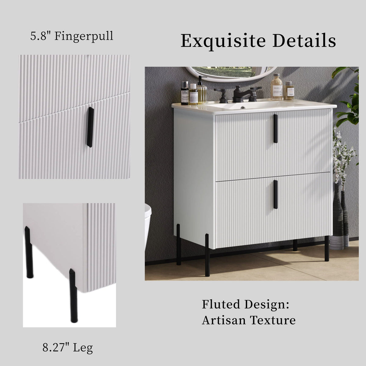 Bathroom Vanity With Ceramic Sink, Fluted Design, photo 10 of 40