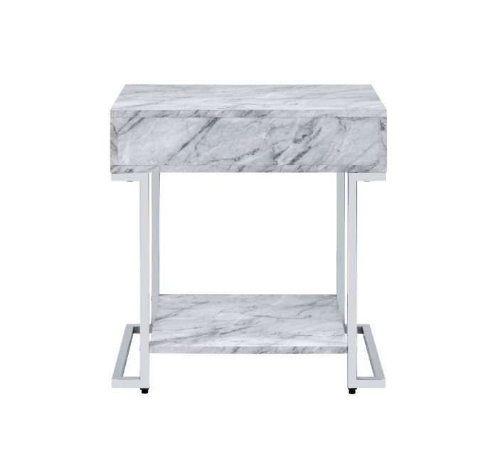Wither - Accent Table - White Printed Faux Marble & Chrome, photo 2 of 6