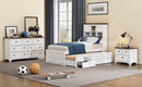 3 Pieces Wooden Captain Bedroom Set Twin Bed with Trundle, Nightstand and Dresser, White + Walnut