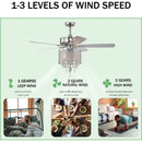 52'' Classical Crystal Ceiling Fan Lamp  3 Speed Hand Pull Chain (High, Mid, Low), 5 Reversible Blades for Living Room, Dining Room, Bedroom, Family Room, Chrome  ,3PCS*E12  (NO Include Bulb )
