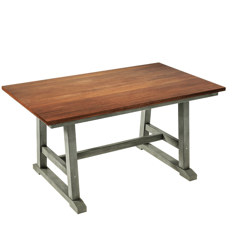 6-Piece Wood Dining Table Set Kitchen Table Set with Long Bench and 4 Dining Chairs, Farmhouse Style, Walnut+Gray