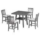 5-Piece Counter Height Dining Table Set in 2 Table Sizes with 4 Folding Leaves and 4 Upholstered Chairs for Dining Room (Gray+Beige Cushion)
