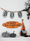 Iron Boo Banner With Bats, For Halloween Holiday Decor - Black / Gray / Orange by HouseOfZazla