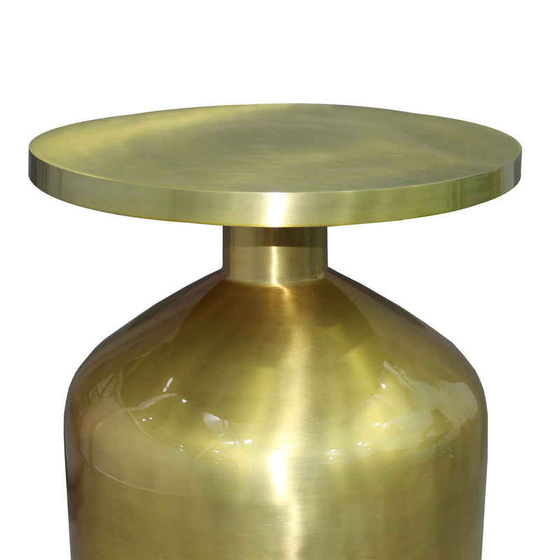 24 Inch Metal Frame End Table with Round Top and Bottle Shape Base, Gold