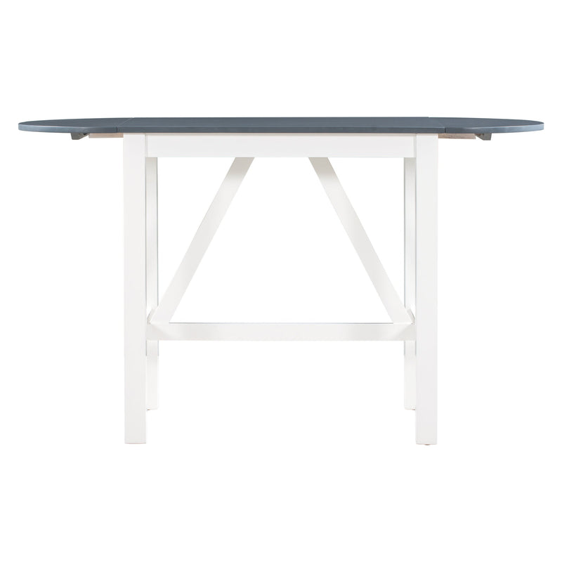 3-Piece Wood Counter Height Drop Leaf Dining Table Set with 2 Upholstered Dining Chairs for Small Place, White+Gray