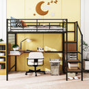 Loft Bed With Desk And Grid, Stylish Frame With Lateral Storage Ladder And Wardrobe by Unique Piece Furniture