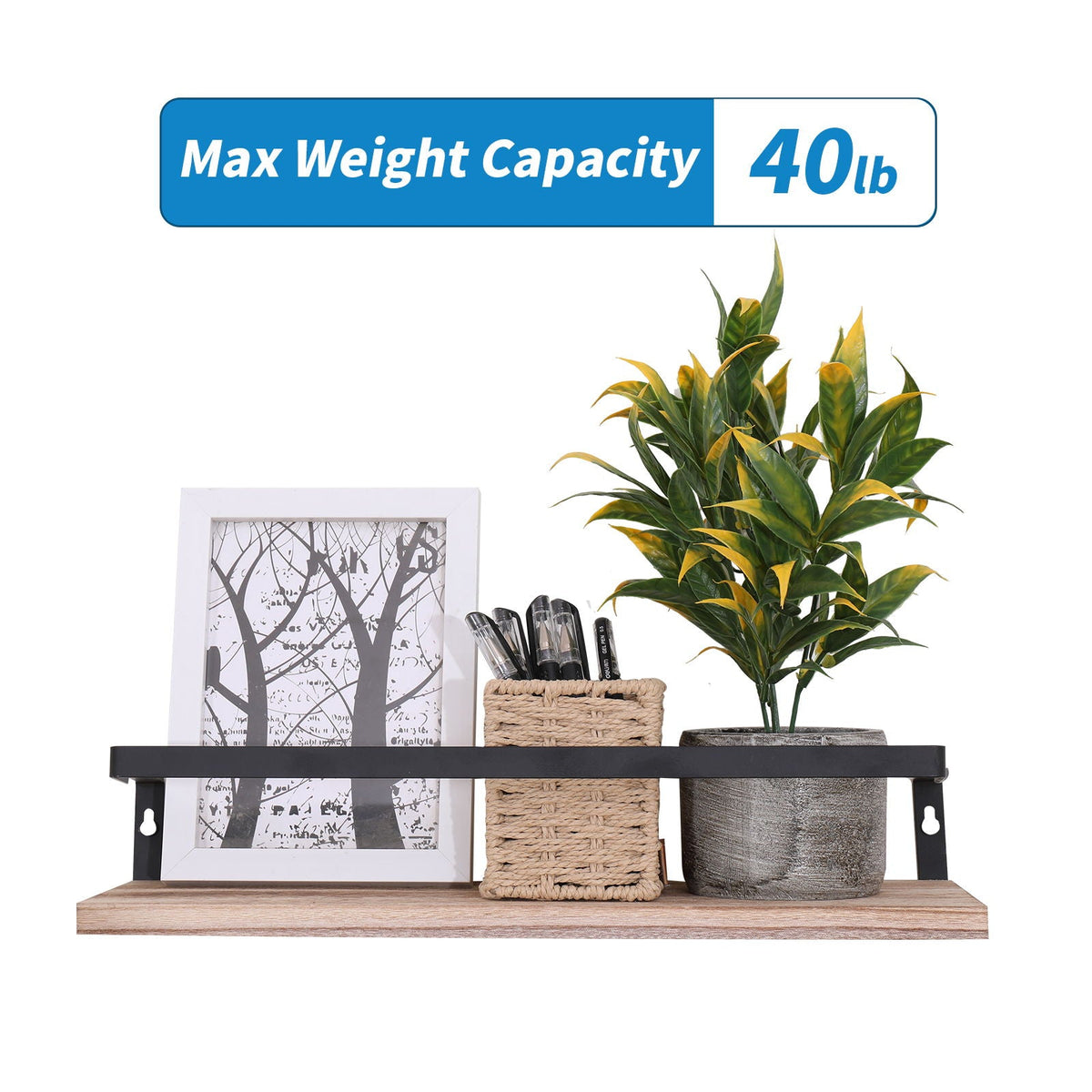 Floating Shelves, Long Wall Shelves (Set of 2) Wall Mounted Shelves With Brackets For Bedroom - Natural Wood, photo 3 of 5