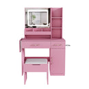 Vanity Desk With LED Mirror Lights And Power Outlet Charging Station, 3 Drawers, 7 Shelves, Storage Stool - Pink by HouseOfZazla
