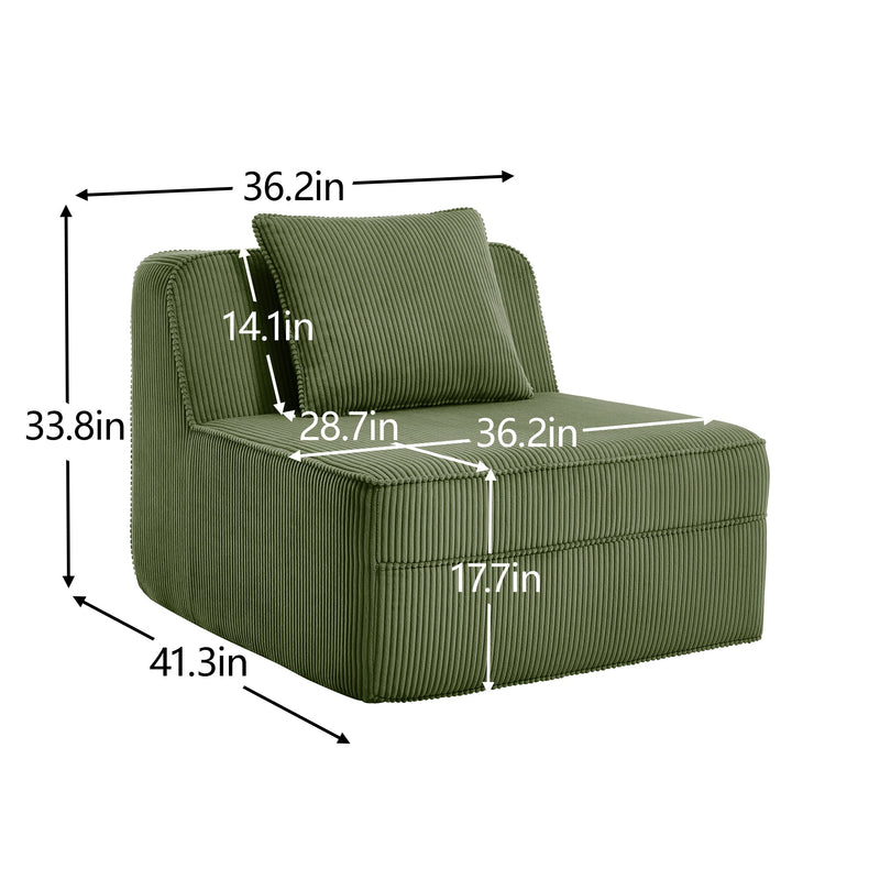 Armless Sofa with Pillow - Green Corduroy, photo 2 of 9