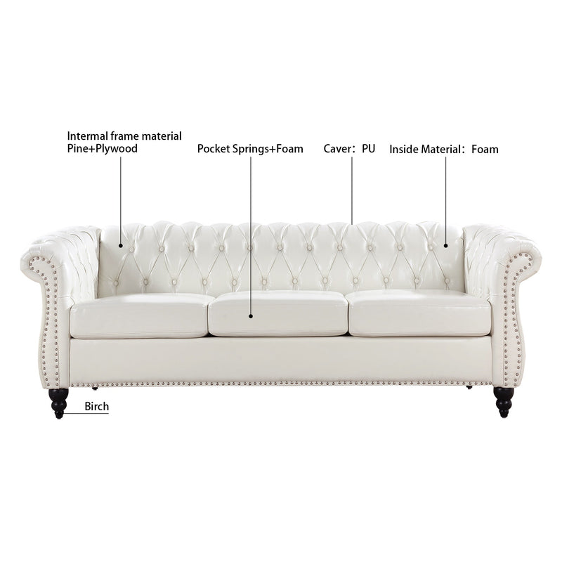 84.65" Rolled Arm Chesterfield 3 Seater Sofa