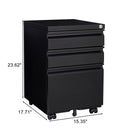 3-Drawer Mobile File Cabinet with Lock, Office Storage Filing Cabinet for Legal/Letter Size, Pre-Assembled Metal File Cabinet Except Wheels Under Desk (Black)