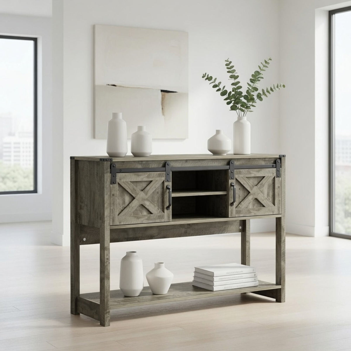 Farmhouse Entryway Table With Sliding Barn Door, photo 15 of 40