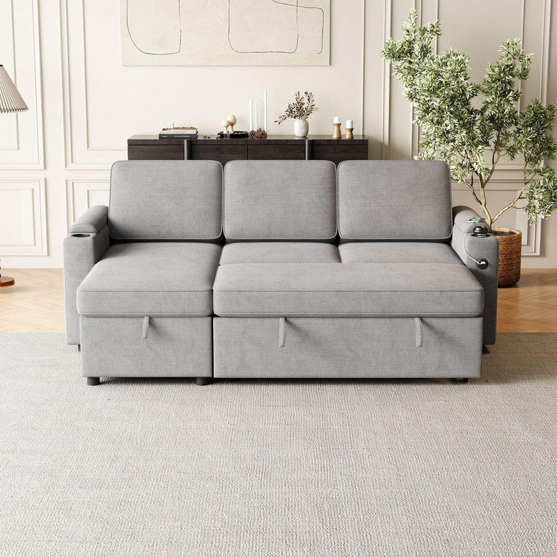 85.8" Sleeper Sofa, Sofa Bed - 2 in 1 Pull Out Sofa Bed with Storage Sofa, Sofa Sleeper with Pull Out Bed with Charging Port