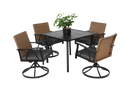 5 Piece Patio Dining Set for 4 with Swivel Rocker Chairs and Steel Table Top by HouseOfZazla