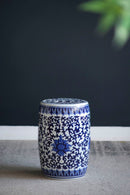 Ceramic Garden Stool, Small Side Tabel - White / Blue by Unique Piece Furniture