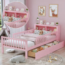 Bed With Headboard Storage Rack, 2 Under Bed Drawers, 3 Side Guardrails For Safety by Unique Piece Furniture