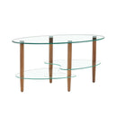 Transparent Oval Glass Coffee Table, Modern Table In Living Room Oak Wood Leg Tea Table 3-Layer Glass Table by Unique Piece Furniture
