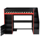 Gaming Loft Bed With Desk And Storage, LED Lights
